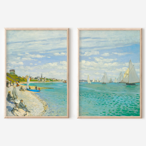 モネ アートポスター 海 ビーチ 風景画 夏 アンティークポスター 2枚