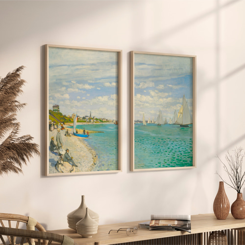 モネ アートポスター 海 ビーチ 風景画 夏 アンティークポスター 2枚