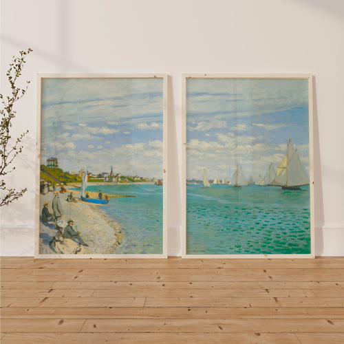 モネ アートポスター 海 ビーチ 風景画 夏 アンティークポスター 2枚