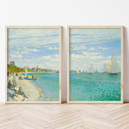 モネ アートポスター 海 ビーチ 風景画 夏 アンティークポスター 2枚