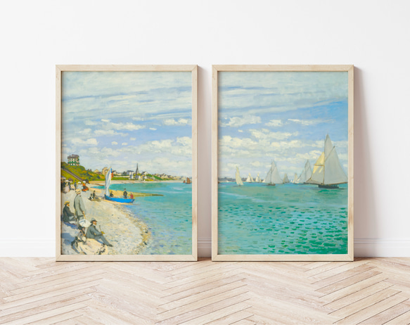 モーリス・メイヤー　海の風景画 リトグラフ モネ アートポスター 海 ビーチ 風景画 夏 アンティークポスター 2枚