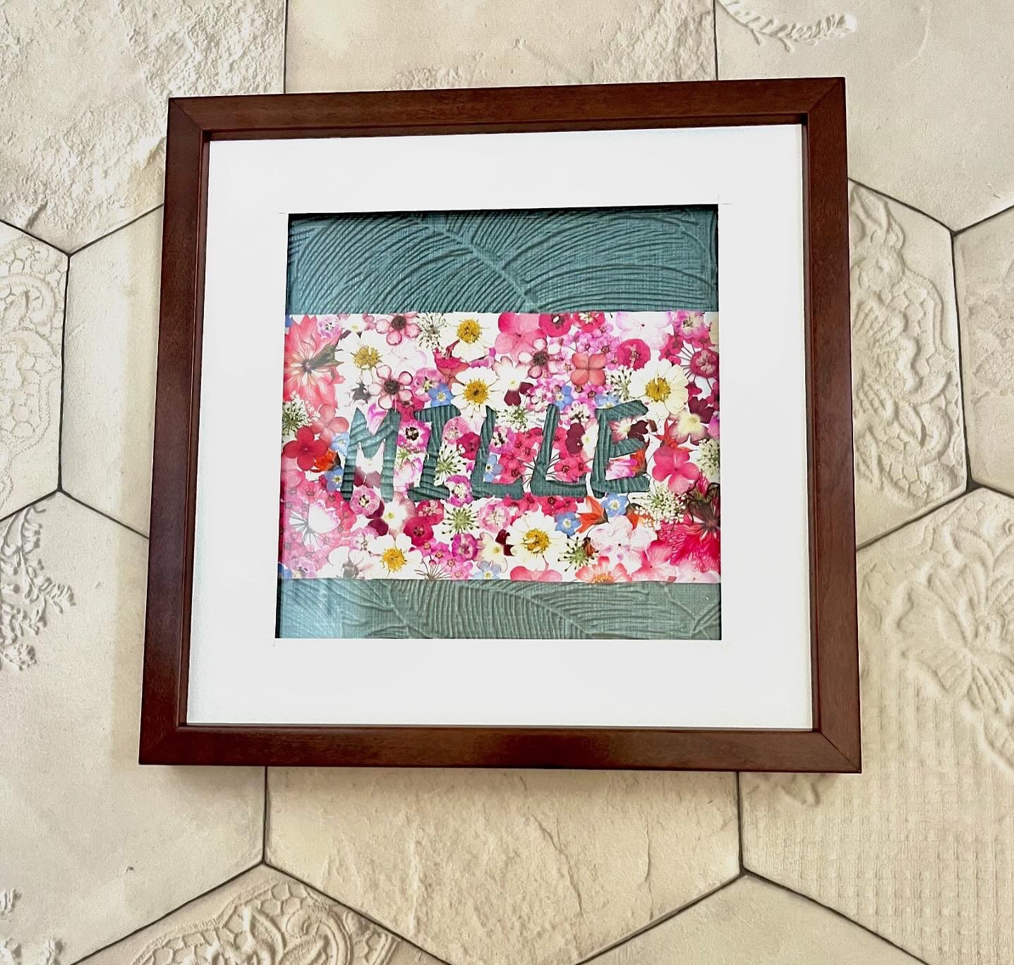 押し花額　名入れ、命名記念ギフト　正方20