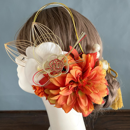 髪飾り オレンジ 成人式 結婚式 卒業式 前撮り その他ヘアアクセサリー
