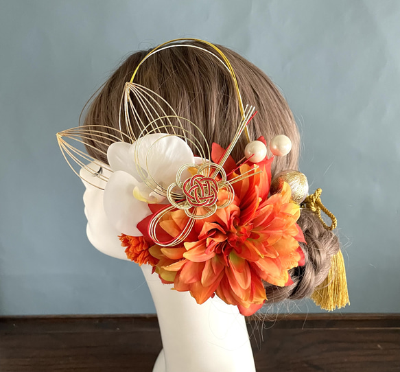 No.515 豪華！オレンジ系×白♡ 振袖髪飾り 成人式髪飾り 結婚