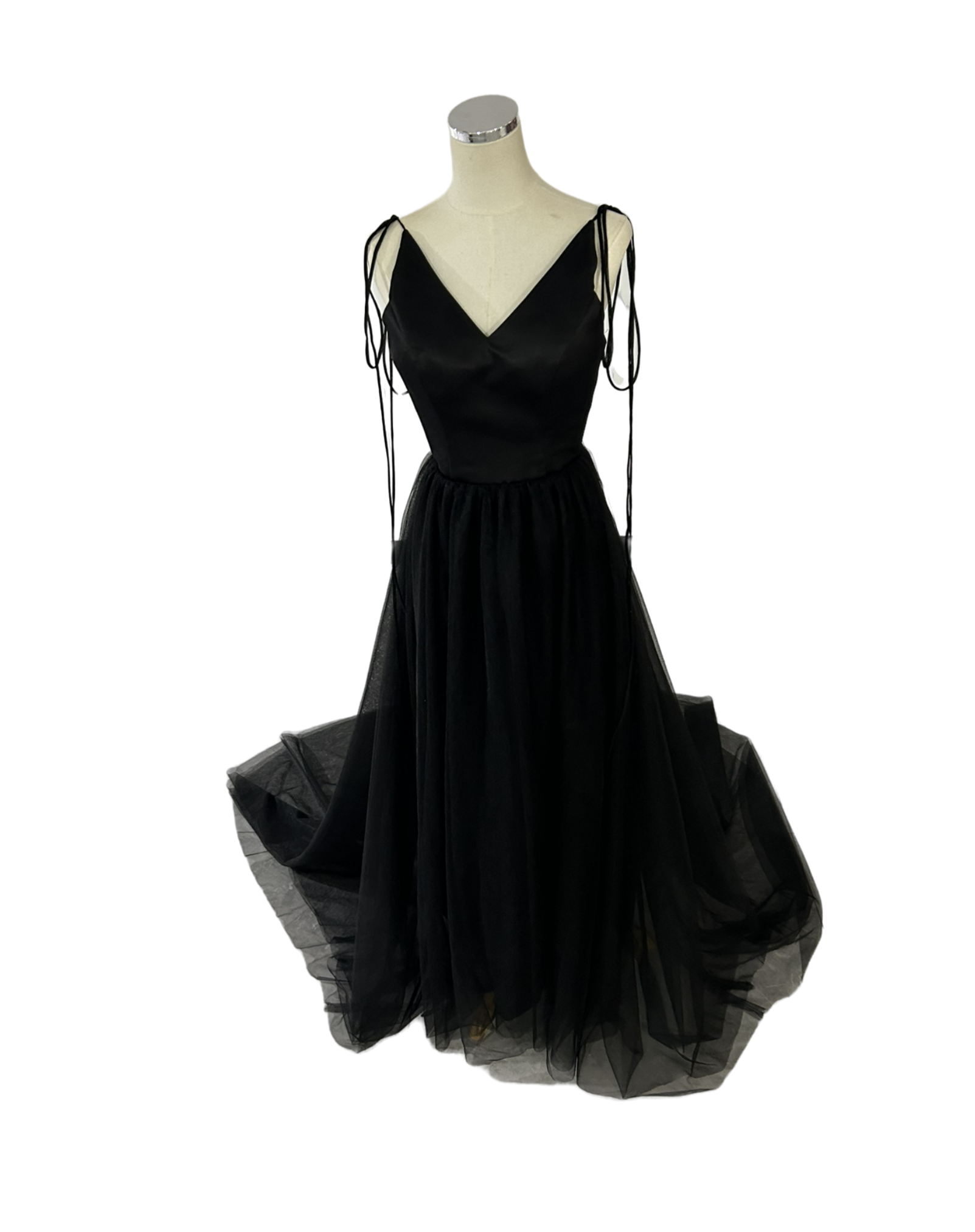 高品質！キャミソール パーティードレス 黒 ソフトチュール 短トレーン 前撮り 2次会/合コン/挙式