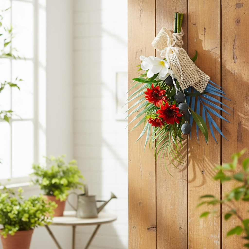 カラフルパームのひまわりスワッグ（ミント＆ブルー）