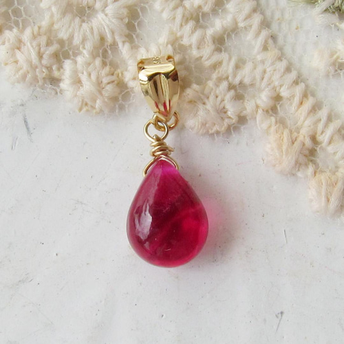 18K K18 ルビー ネックレス トップ 宝石質 刻印 ドロップ 18金 B