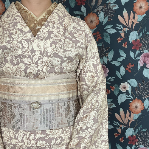 訳アリ二部式帯 「ジンユィ」 皆練麻の葉 和装小物（帯・半襟  