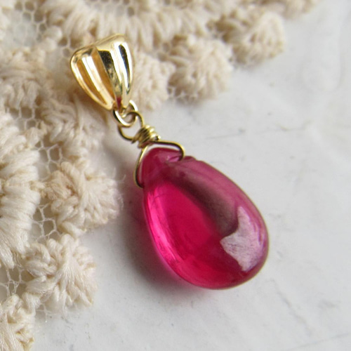 18K K18 ルビー ネックレス トップ 宝石質 刻印 ドロップ 18金 C  