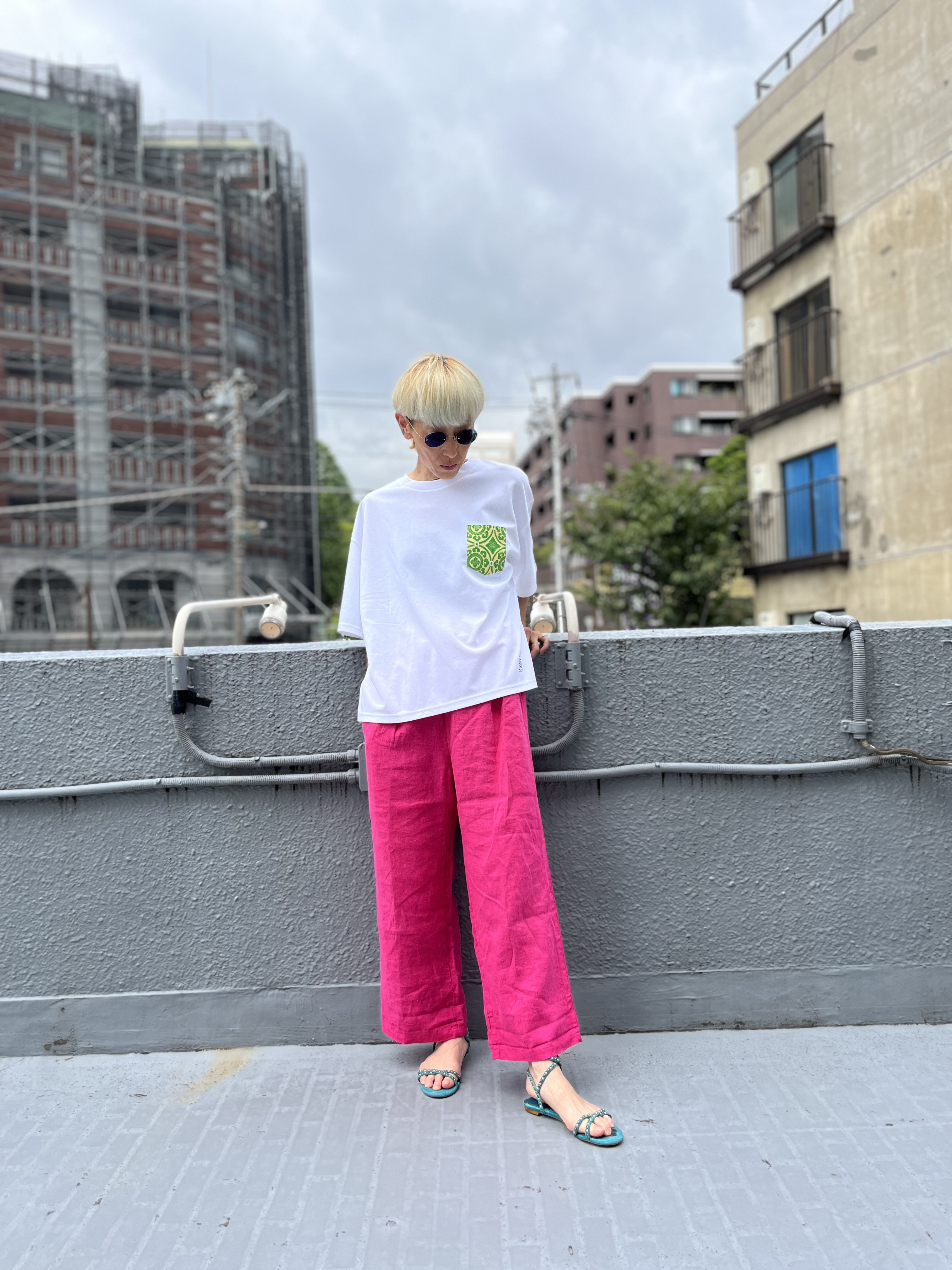 着物ハギレポケットTシャツ　着物リメイク