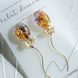 サージカルステンレス】「 Radiant balloon 」風船ピアス 金箔 クリア