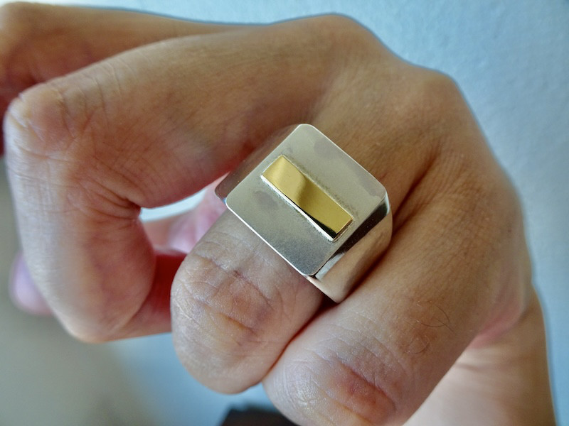 仁尾彫金『k18ステッカー、シルバー印台リング』ハンドメイド308