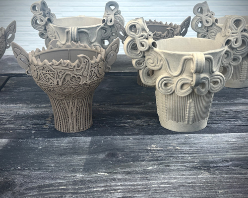 縄文土器　花瓶 縄文土器のような花器 一輪挿し・花瓶・花器 Tomo's pottery