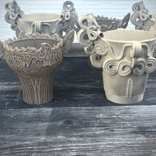 アウトレット)土器風植木鉢 縄文土器 火焔土器 水煙土器 プラ鉢 終了