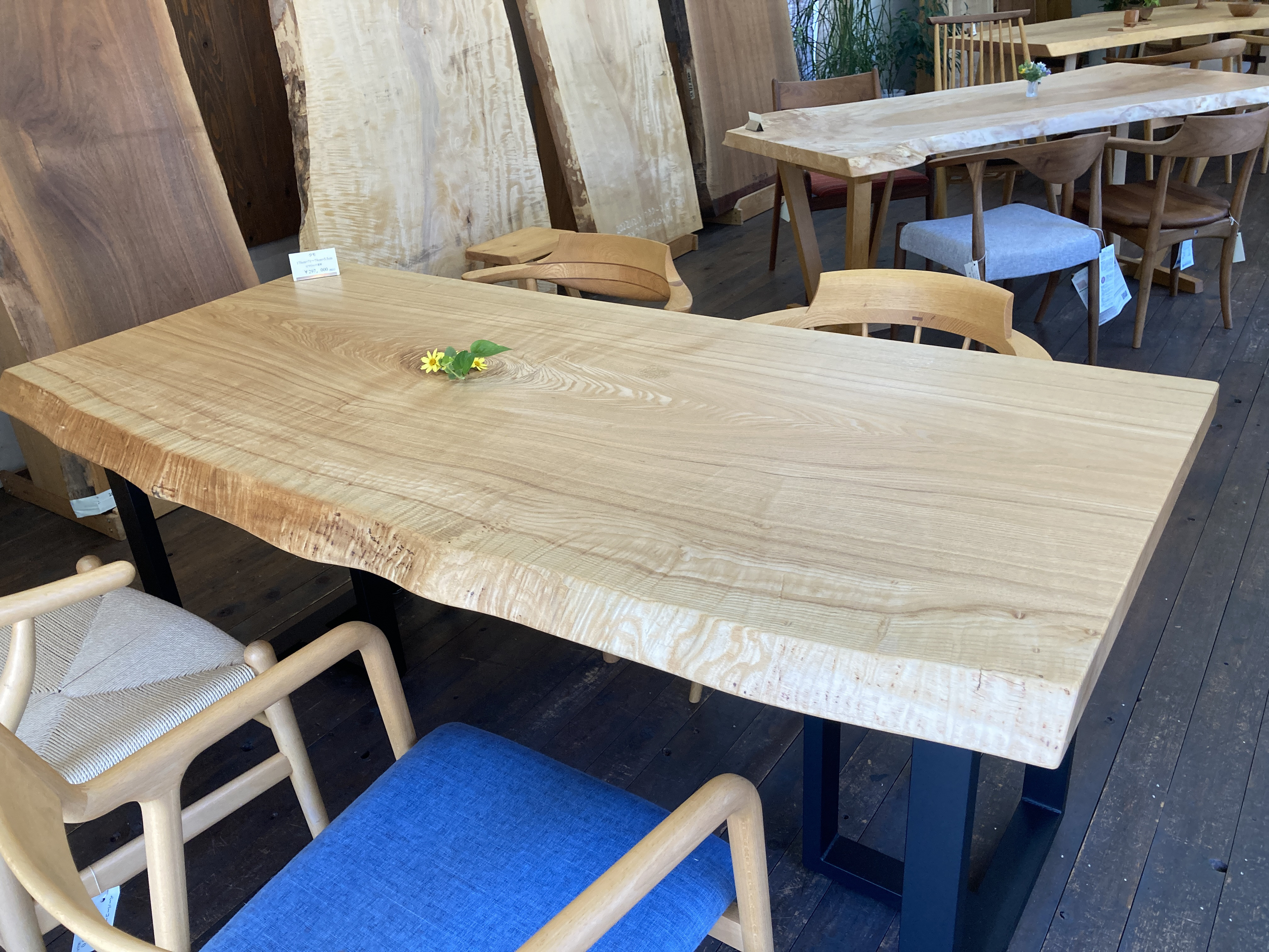 タモ変木一枚板テーブル 新品 ダイニングテーブル用 一枚板風接ぎ材 タモ