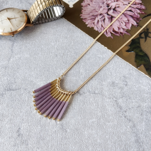 ビーズ タッセル フリンジ ネックレス パープル ネックレス