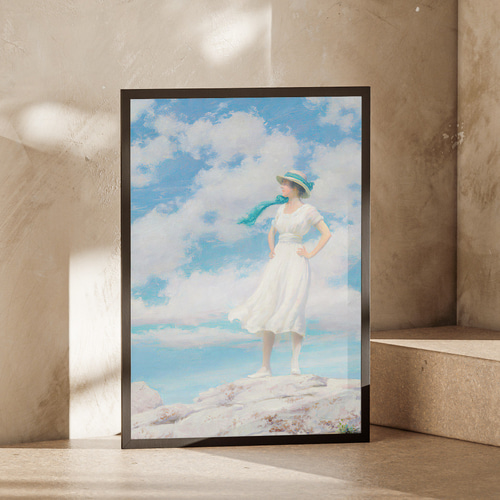 爽やかな夏の絵画インテリアポスター 海辺女性印象派マリン夏