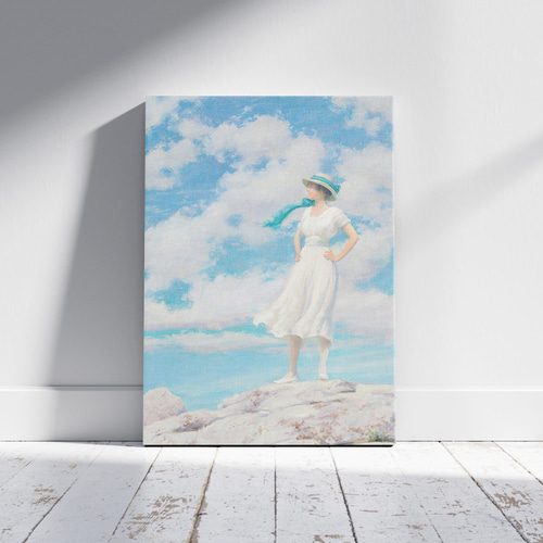 爽やかな夏の絵画インテリアポスター 海辺女性印象派マリン夏自然