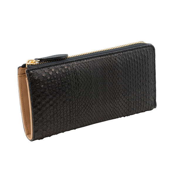 ブラックパイソン （蛇革） L字ファスナー 長財布 黒 長財布 RIA