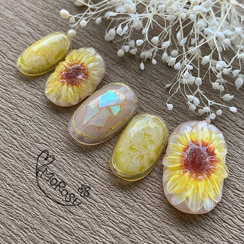 MOROSY251☆ひまわりネイル 向日葵 夏 夏ネイル 黄色 イエロー ネイル  