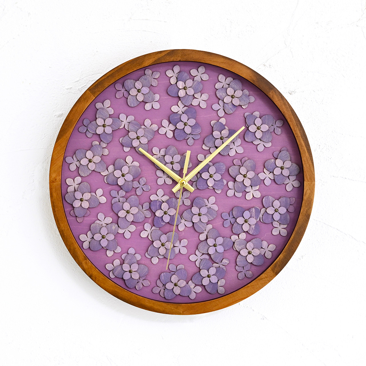 木製　掛け時計　紫陽花　hydrangea 〜purple〜