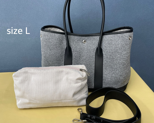 SALE 牛革×ウールプリーツトートバッグ・ライトグレー Lサイズ