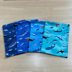 w60×40cm【ランチョンマット4枚セット】紺色 青 水色 ミント海の生き物