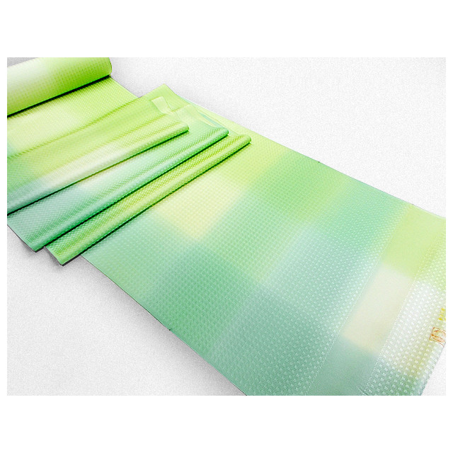 ボカシ染小紋着尺（市松ボカシ染）（黄緑色系）