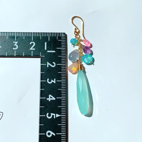 14kgf】天然石＊ロングブルーカルセドニーピアス、イヤリング ピアス 