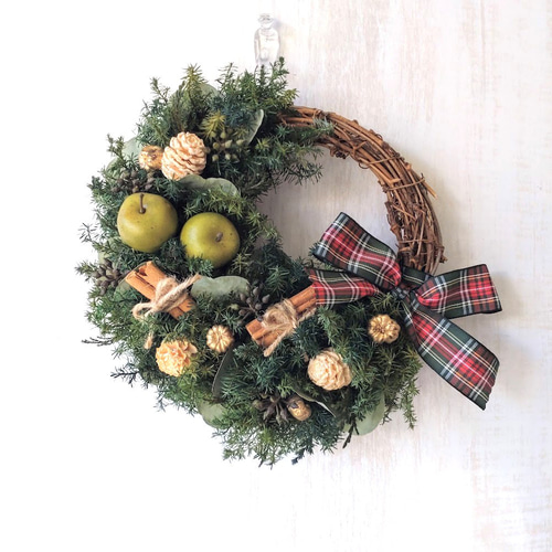 3.かクリスマスハーフリース 早割 クリスマスリース 20cm/ハーフ・三日月型 C-27 リース estilo