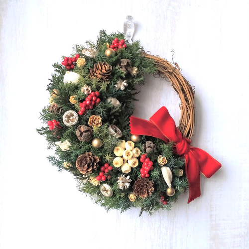 超早割 クリスマスリース 23cm / ハーフ・三日月型 C-36 リース estilo