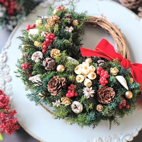 超早割 クリスマスリース 23cm / ハーフ・三日月型 C-36 リース estilo
