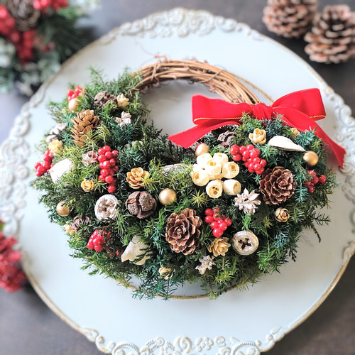 超早割 クリスマスリース 23cm / ハーフ・三日月型 C-36 リース estilo