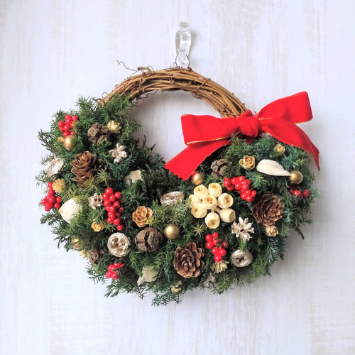 超早割 クリスマスリース 23cm / ハーフ・三日月型 C-36 リース estilo