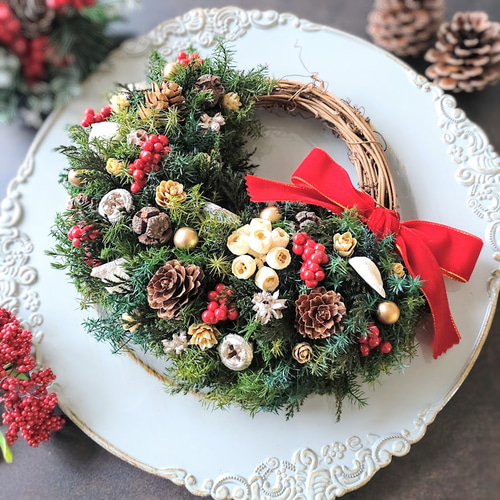超早割 クリスマスリース 23cm / ハーフ・三日月型 C-36 リース estilo