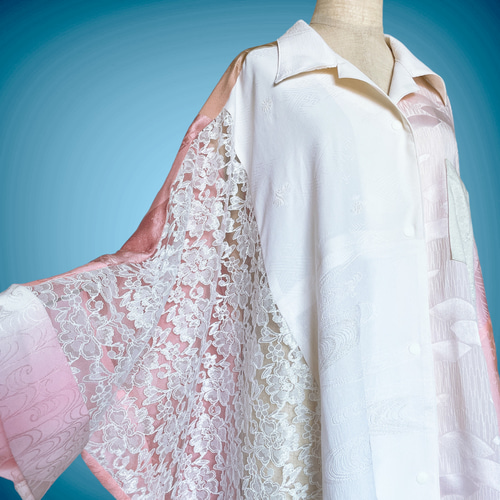 男女兼用 ドルマンシャツ フリーサイズ ビッグシャツ 着物リメイク  