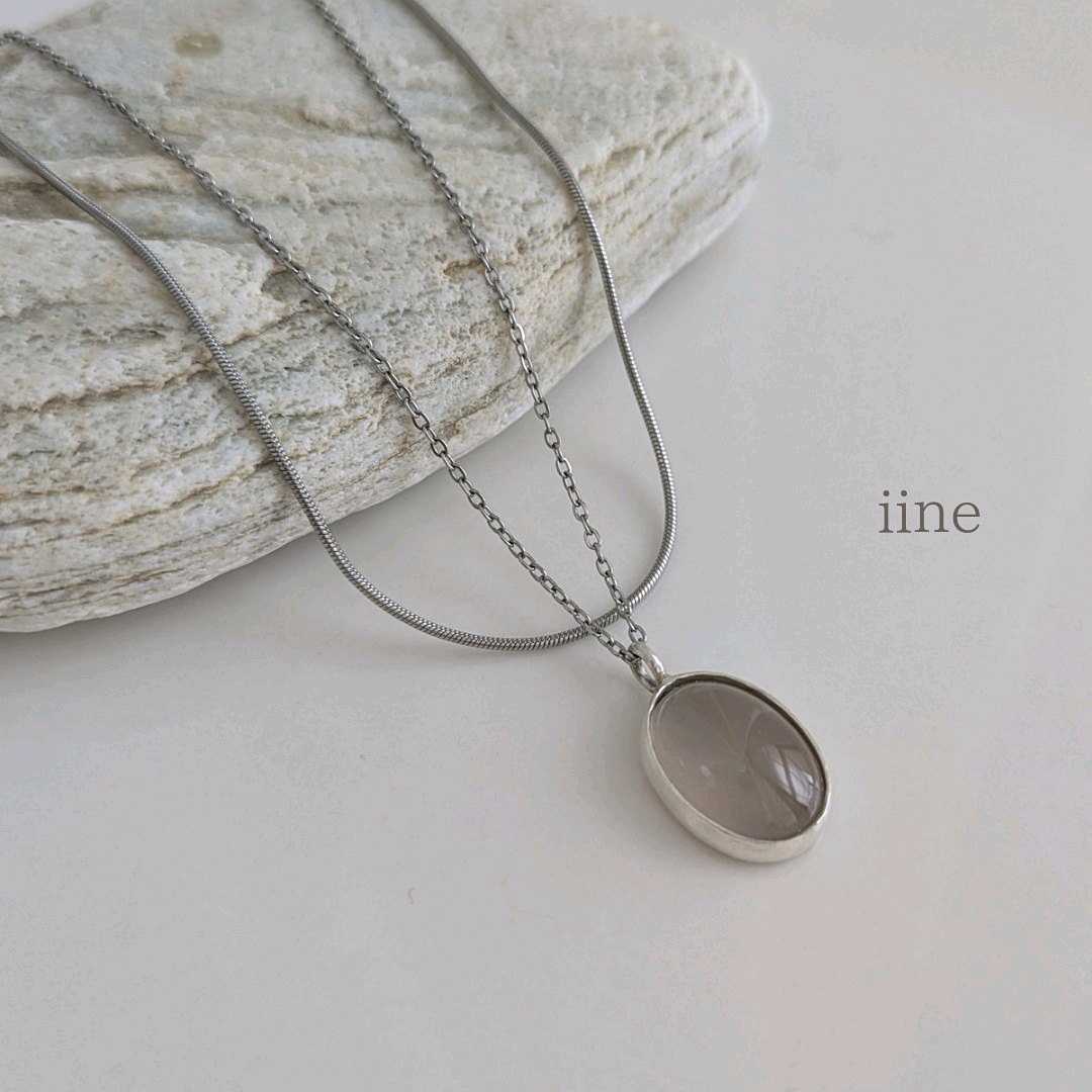 【2点セット】重ね着けが楽しくなる*グレーオニキスのネックレス&スネークチェーンネックレス