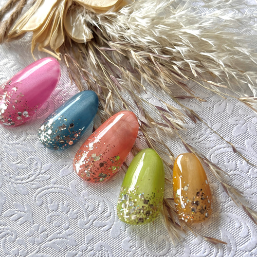 【ほま】オーダーネイルチップ オーダーネイルチップNo.5 夏 水色マグネット ぷっくり貝殻