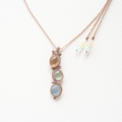 シトリン×プレナイト×アクアマリンのマクラメ編み 天然石ネックレス