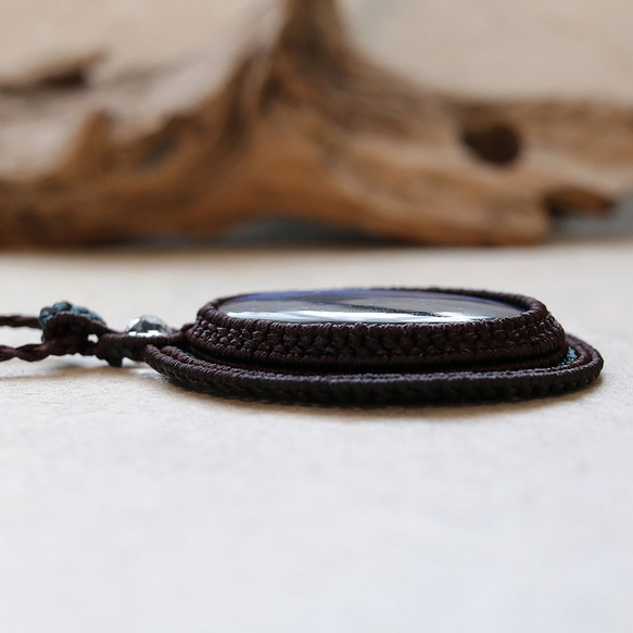 ラブラドライト天然石マクラメネックレスmac394エスニックアジアンエキゾチックなアレルギーフリーの大振りアクセサリー 8枚目の画像