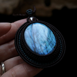 ラブラドライト天然石マクラメネックレスmac394エスニックアジアンエキゾチックなアレルギーフリーの大振りアクセサリー 14枚目の画像