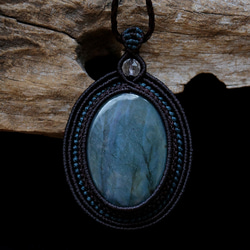 ラブラドライト天然石マクラメネックレスmac394エスニックアジアンエキゾチックなアレルギーフリーの大振りアクセサリー 2枚目の画像