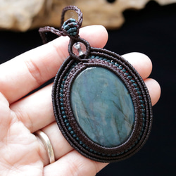 ラブラドライト天然石マクラメネックレスmac394エスニックアジアンエキゾチックなアレルギーフリーの大振りアクセサリー 12枚目の画像