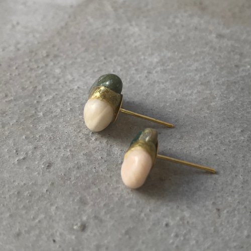No.14【翡翠】天然石×金継ぎピアス ピアス（スタッド・一粒） レモン