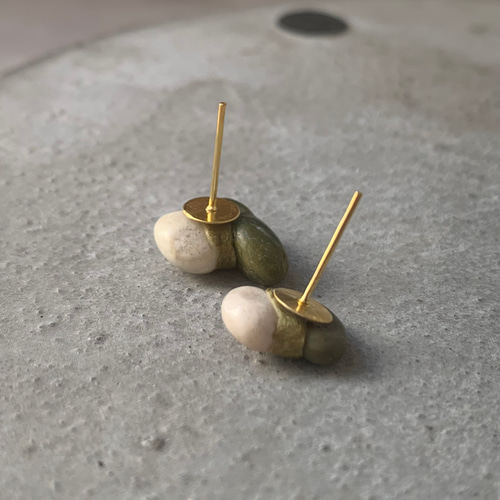 No.14【翡翠】天然石×金継ぎピアス ピアス（スタッド・一粒