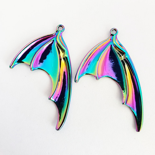 2個 大 羽 コウモリ 蝙蝠 悪魔 デビル レインボー メタリック ホラー