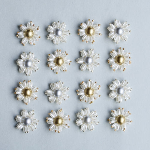 ✽大ぶり✽ビーズ刺繍カボション☆シルバー ビーズ刺繍カボション】ビーズ刺繍 カボション 刺繍 パール シルバー