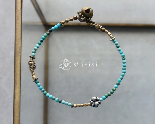 真鍮　リング付きブレスレット　ターコイズ　Import Round Cut Turquoise – amp japan