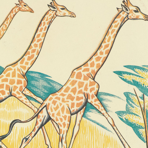 キリンのイラストアートポスター☆アフリカサファリ動物園レトロ