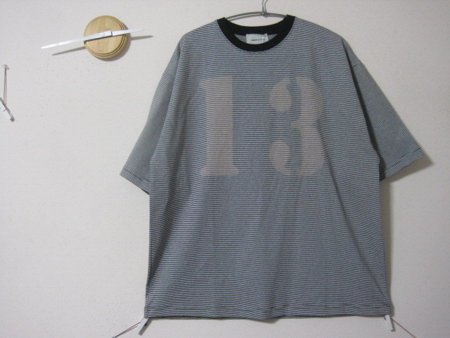 1点　ピンボーダー　透かしラージナンバー【13】リンガー　ブラック　 オーバーサイズ／縞／ボーダー／爽／スポーツ／ビック